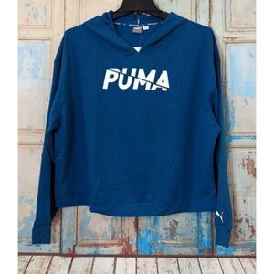 Puma Womens Size 2X Digi Blue Relaxed Fit Long Sleeve Modern Sports Hoodie